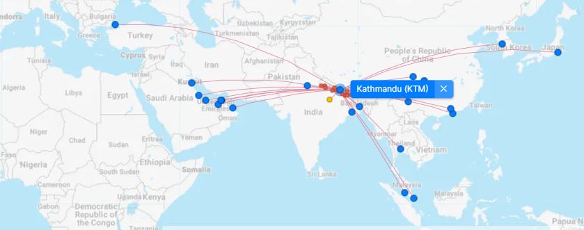 Kathmandu flight routes