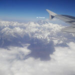 Mount Everest view from plane while flying Kathmandu to Lhasa (Tibet)